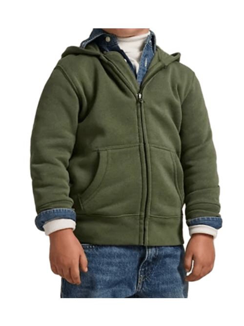 Felpa da bambino in misto cotone con zip, cappuccio, colore verde oliva menta, POLO RALPH LAUREN | 322799360053